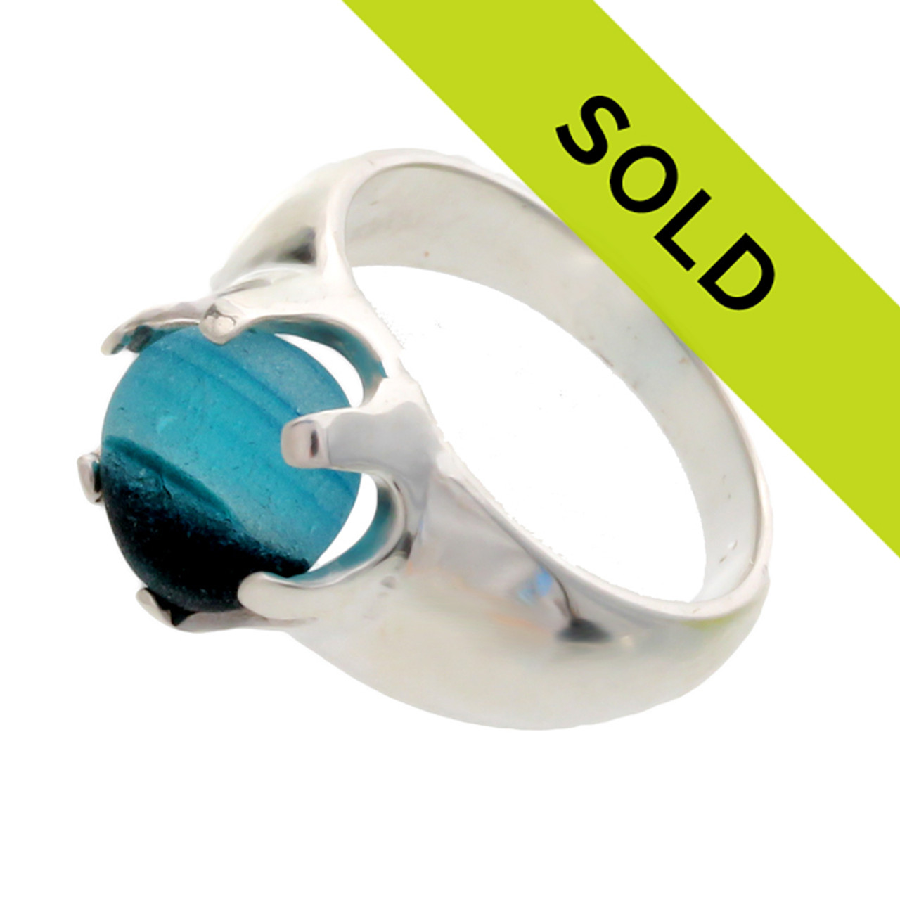 English Opalescent Sea Glass Ring Size 10
